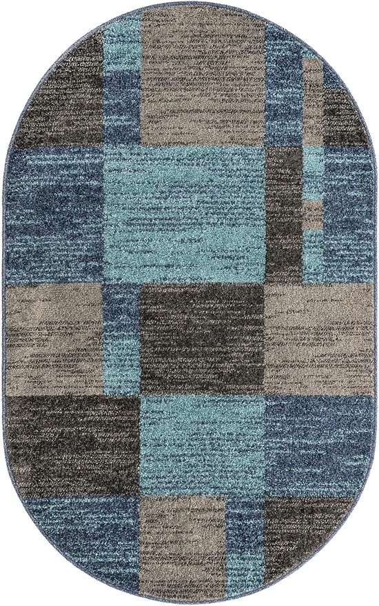 Unique Loom Autumn Collection Area Rug - Providence (3' 3" x 5' 3" Oval, Blue Gray/Light Brown)