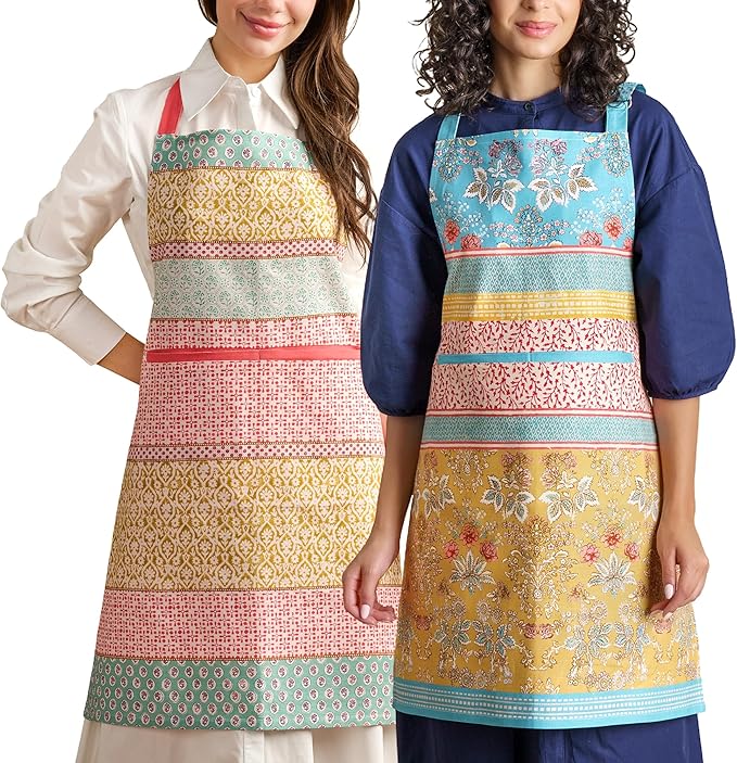 Maison d' Hermine Aprons for women with Pocket 100% Cotton (27.50"x31.50") | Adjustable Neck Strap & long ties Apron Men Chef Wedding Cooking Gardening Server Maid