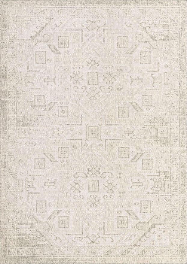 Unique Loom Outdoor Aztec Collection Area Rug - Coba (7' 1" x 10' Rectangle, Light Gray/ Ivory)