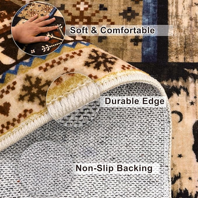 LOKHOM 2x6 Hallway Runner Rug, Non Slip Washable Western Cabin Bear Rugs | Bear Pattern, Low Pile Soft Kitchen Rug, Vintage Wildlife Accent Carpet Runner, For Laundry Bedroom Entryway Nursery