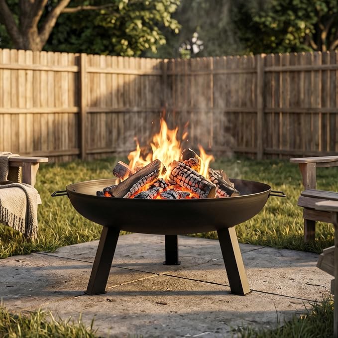 Sunnydaze Cast Iron Heavy Duty Fire Pit for Outside - Wood Burning Outdoor Fire Pit Bowl with Handles for Patio, Backyard, Camping - 30" - Black