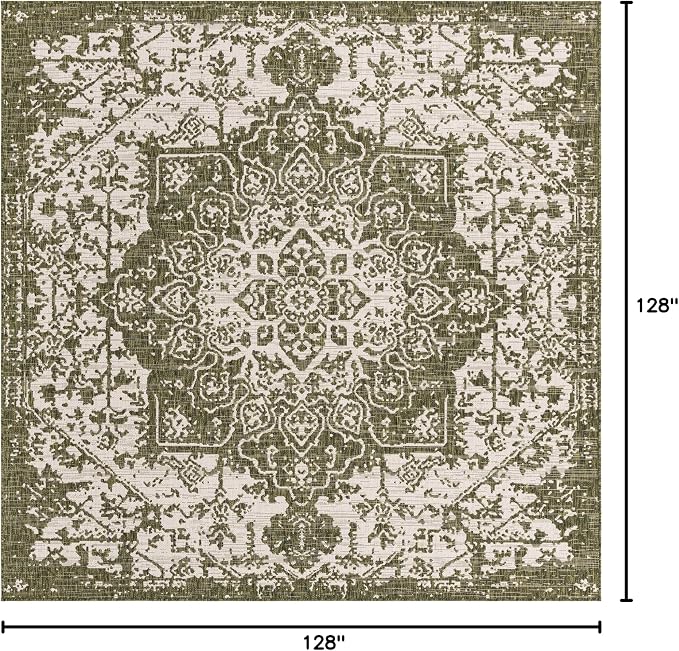 Unique Loom Outdoor Collection Area Rug - Dubai (10' 8' Square, Green/ Ivory)