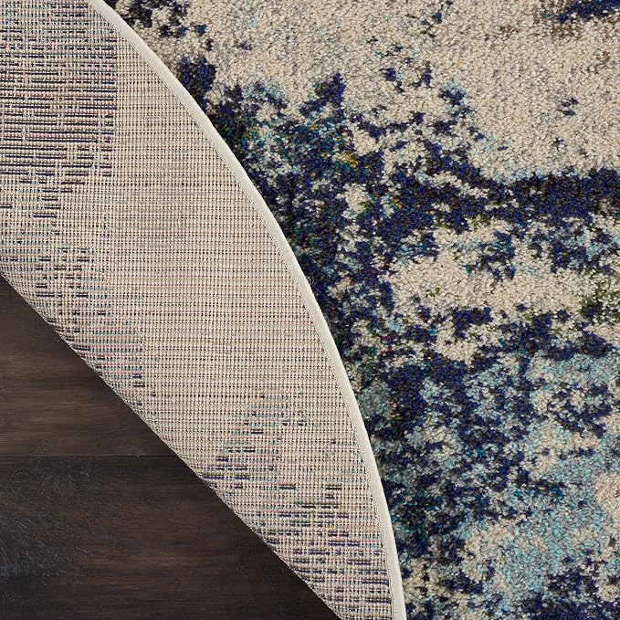 Nourison Home Celestial Ivory Teal Blue 7’10” x Round Area Rug - Easy Clean, Non Shedding, Bed Room, Living Room, Dining Room, Kitchen (8' x Round)