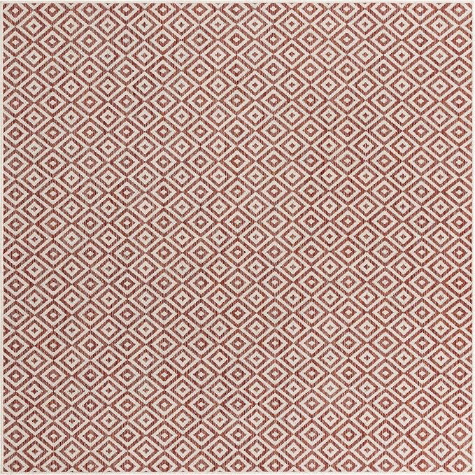 Unique Loom Jill Zarin Outdoor Collection Area Rug - Costa Rica (7' 10'' Square, Rust Red/ Ivory)