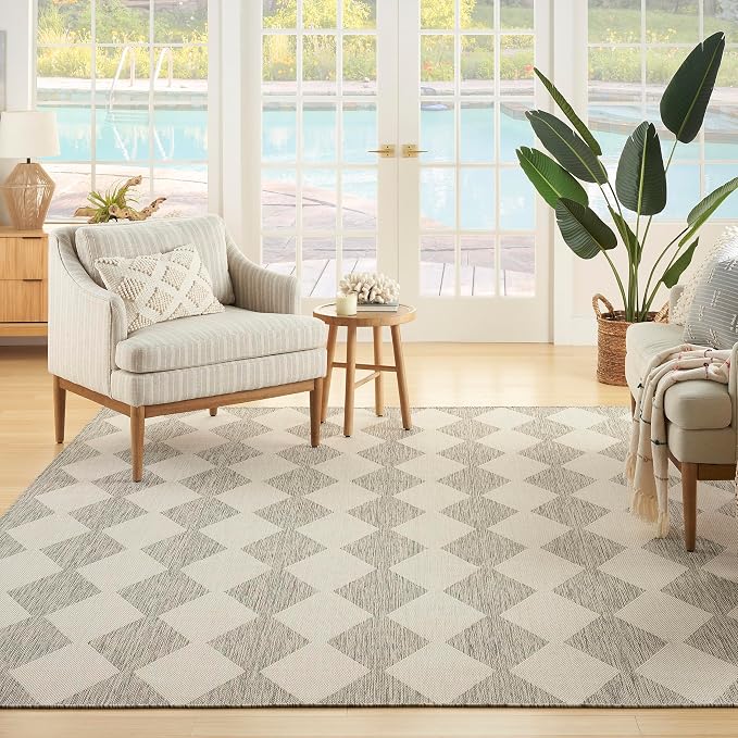 Nourison Home Positano Light Grey 7' x 10' Area Rug - Easy Clean, Non Shedding, Bed Room, Living Room, Dining Room, Kitchen (7' x 10')