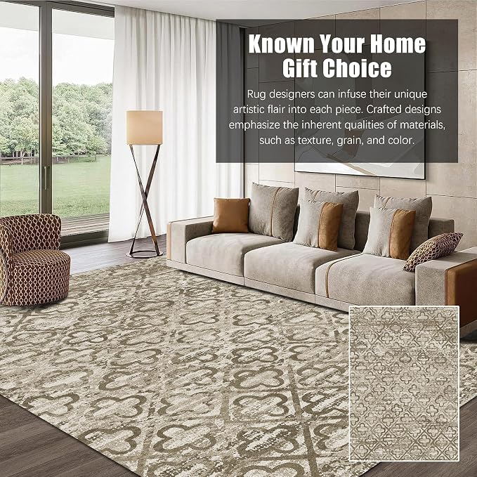 Washable Area Rugs, 3' x 5 ' - 1/6 Thick - Stain & Water Resistant Non-Slip - Perfect Resistant Rug for Living Room, Bedroom, Nursery, Pet & Child Friendly, Vibrant Colors Rugs, Brown