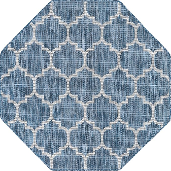 Unique Loom Outdoor Trellis Collection Area Rug - Trellis (Octagon 5' 0" x 5' 0", Navy Blue/ Ivory)