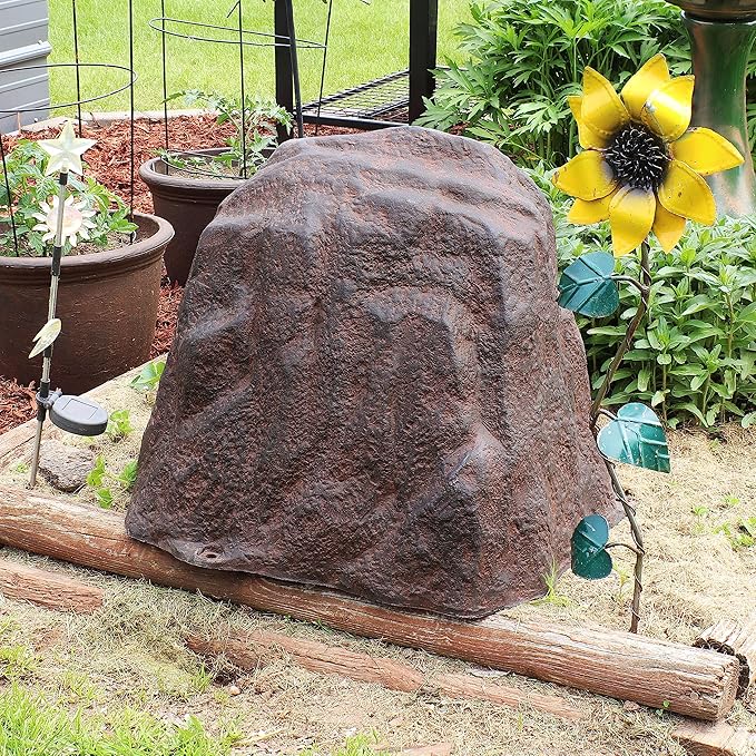 Sunnydaze 21.5” H Large Faux Landscape Rock Cover - Lightweight Polyresin Fake Rock Well Pump Cover for Outside – Realistic Natural Texture – Brown – Set of 2
