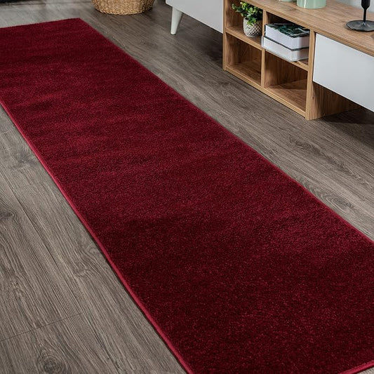 JONATHAN Y Haze Solid Low-Pile Dark Red Runner Rug 2x16, Coastal,Bohemian,Minimalist,Classic, Easy-Cleaning for Living Room,Bedroom,Kitchen,Pet Friendly,Non-Shedding (SEU100Q-216)