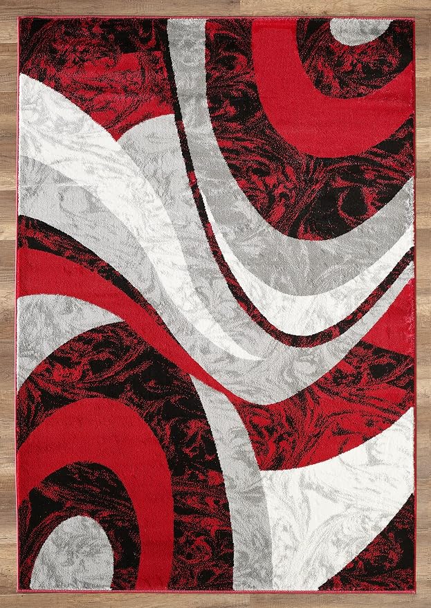 Yafa Home Fashion Modern Contemporary Swirls Design Area Rug, Luxurious, Elegant, and Fashionable Area Rug (Red, 2 ft X 7 ft)