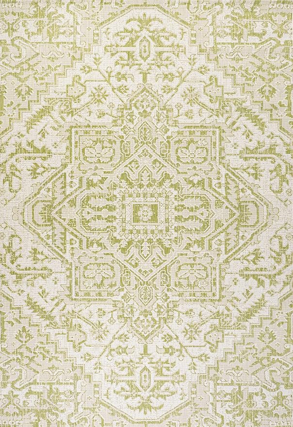 JONATHAN Y Boho Medallion Indoor Outdoor Area Rug 4X6 Cream/Green, Estrella Textured Weave for Backyard, Patio, Porch, Easy-Cleaning, High Traffic, Pet-Friendly, Non-Shedding (SMB105E-4)