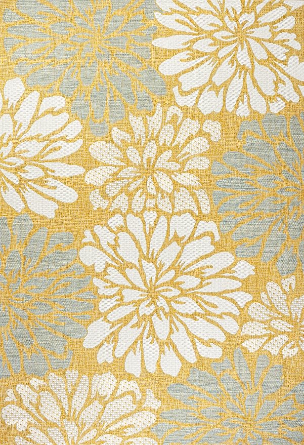 JONATHAN Y Floral Textured Weave Indoor Outdoor Area Rug 5X8 Yellow/Cream, Zinnia Modern for Backyard, Patio, Porch, Easy-Cleaning, High Traffic, Pet-Friendly, Non-Shedding (SMB110G-5)