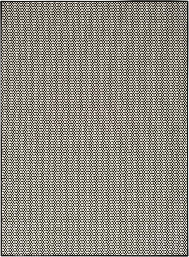 Nourison Home Courtyard Black White 6' x 9' Area Rug - Easy Clean, Non Shedding, Bed Room, Living Room, Dining Room, Kitchen (6' x 9')