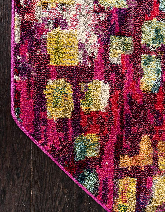 Unique Loom Jardin Collection Colorful, Vibrant, Abstract, Modern Area Rug (8' 0 x 8' 0 Square, Multi/ Blue)