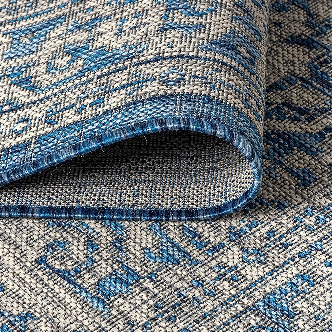 JONATHAN Y Medallion Weave Indoor Outdoor Round Area Rug 6 Ft Navy/Gray, Sinjuri Textured for Backyard, Patio, Porch, Easy-Cleaning, High Traffic, Pet-Friendly, Non-Shedding (SMB101B-6R)