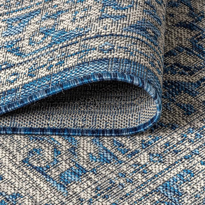 JONATHAN Y Medallion Weave Indoor Outdoor Octagon Area Rug 8 Ft Navy/Gray, Sinjuri Textured for Backyard, Patio, Porch, Easy-Cleaning, High Traffic, Pet-Friendly, Non-Shedding (SMB101B-8TGN)