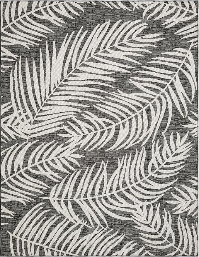 Unique Loom Outdoor Botanical Collection Area Rug - Palm (7' 10" x 10' Rectangle Charcoal/Ivory)
