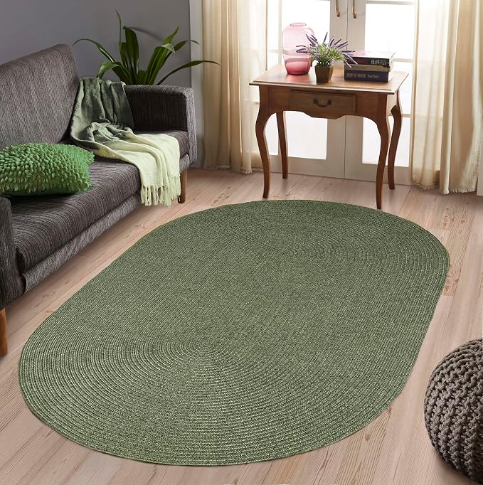 Superior Indoor/Outdoor Area Rug, Reversible Braided Floor Decor for Living Room, Kitchen, Patio, Front Porch, Modern Boho Farmhouse Rugs, Hardwood, Bedroom Accessories, 5' x 8', Green