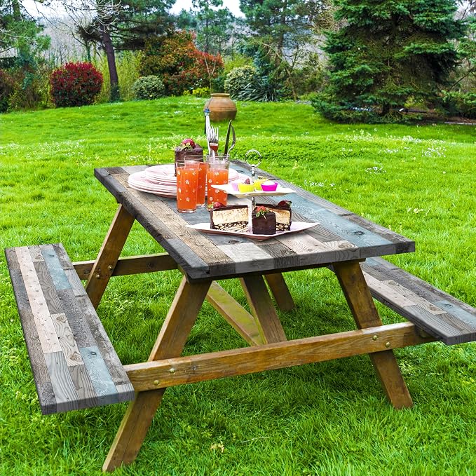Picnic Table Cover with Bench Covers Camping Essentials Farmhouse Outdoor Table Covers with Elastic Waterproof Camping Tablecloth for Picnic Party Travel