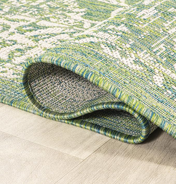 JONATHAN Y Weave Floral Indoor Outdoor Area Rug 5X8 Cream/Green, Tela Bohemian Textured for Backyard, Patio, Porch, Easy-Cleaning, High Traffic, Pet-Friendly, Non-Shedding (SMB100F-5)