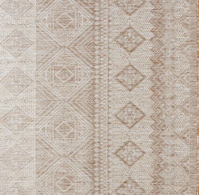 Gertmenian Indoor Outdoor Area Rug, Classic Flatweave, Moroccan Collection II, Stain & UV Resistant Carpet, Deck, Patio & Mudroom, 9x13 Extra Large, Vintage Brown Tan Distressed Classic Tribal, 19504