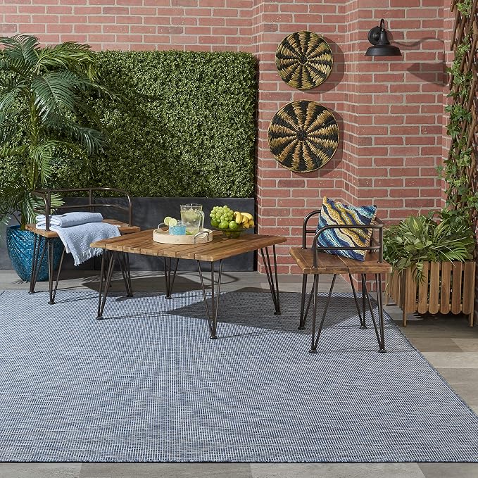 Nourison Home Positano Navy Blue 8' x Round Area Rug - Easy Clean, Non Shedding, Bed Room, Living Room, Dining Room, Kitchen (8' x Round)