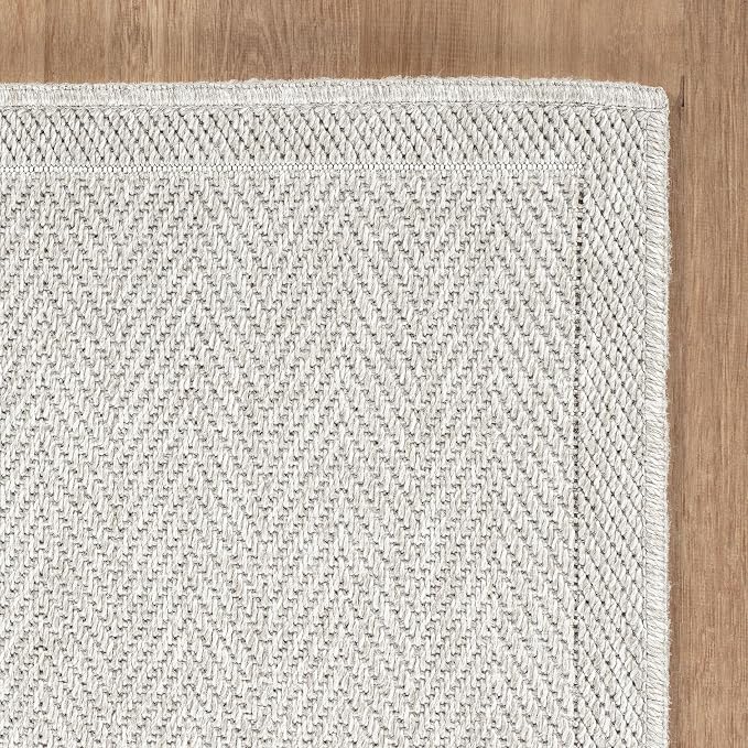 CAMILSON Easy Jute Rug 9x12, Indoor Outdoor Off-White Color Fiber Area Rugs for Living Room and Patio Rug Herringbone Seagrass Boho Woven Design Easy-Cleaning Washable Outside Carpet Alfombras 9 x 12