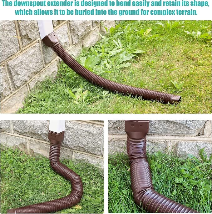 2 Pack Rain Gutter Downspout Extensions Flexible,Downspout Extender Diverter Extendable from 21" to 58". Drain Pipe Connector Extendable for Most Residential Downspouts (Brown)