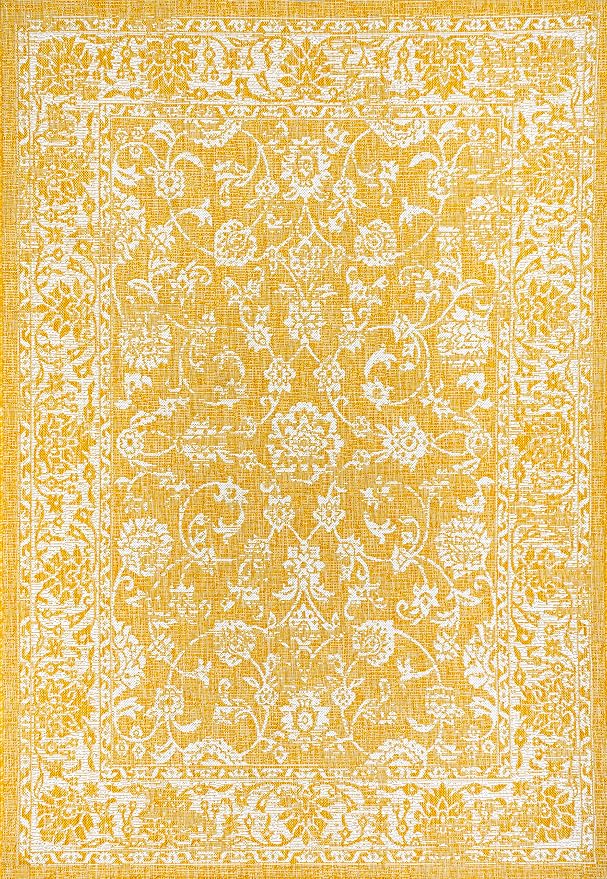 JONATHAN Y Weave Floral Indoor Outdoor Area Rug 8X10 Yellow/Cream, Tela Bohemian Textured for Backyard, Patio, Porch, Easy-Cleaning, High Traffic, Pet-Friendly, Non-Shedding (SMB100E-8)