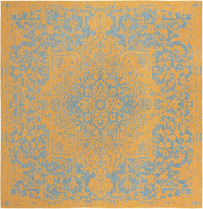 Unique Loom Jill Zarin Jill Zarin Outdoor Collection Area Rug - Dubai (13' Square, Yellow and Aqua/Light Blue)
