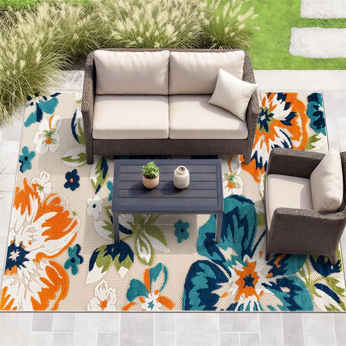 Rugshop Multi Bergamo Floral Indoor/Outdoor Area Rug Machine Washable for Backyard, Deck and Outdoor Lounge, 12' x 15'