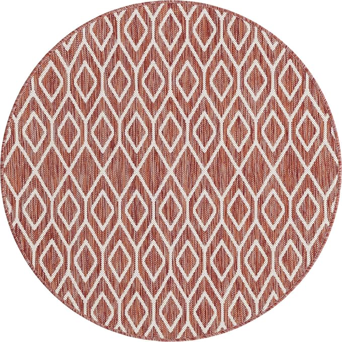 Jill Zarin Outdoor Collection Area Rug - Turks and Caicos (4' Round Rust Red/Ivory)