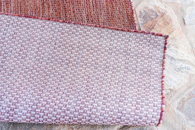 Unique Loom Collection Casual Transitional Solid Heathered Indoor/Outdoor Flatweave Area Rug (4' 1" x 6' 1" Rectangle, Rust Red/Beige)