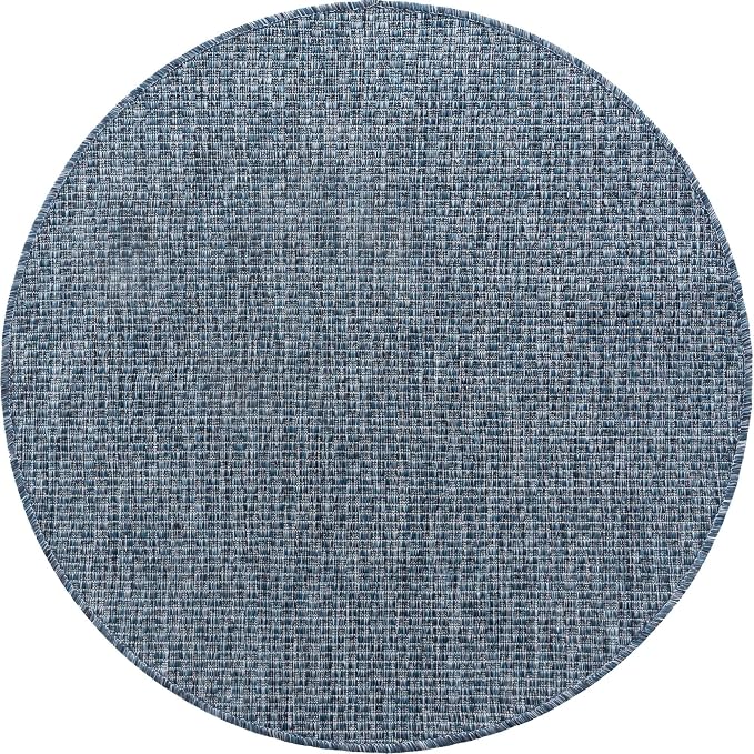 Unique Loom Collection Casual Transitional Solid Heathered Indoor/Outdoor Flatweave Area Rug (3' 3" Round, Blue/Navy Blue)