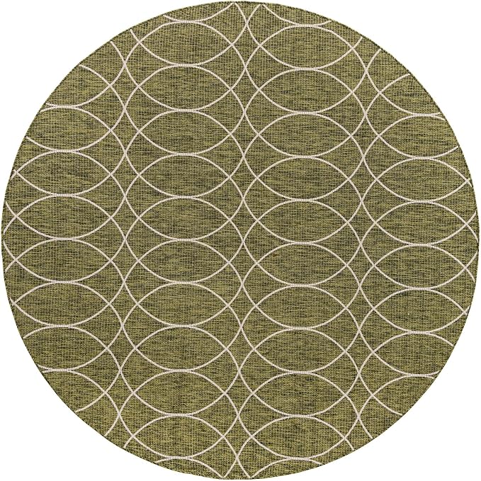 Unique Loom Outdoor Trellis Collection Area Rug - Gitter (10' Round, Green/ Ivory)