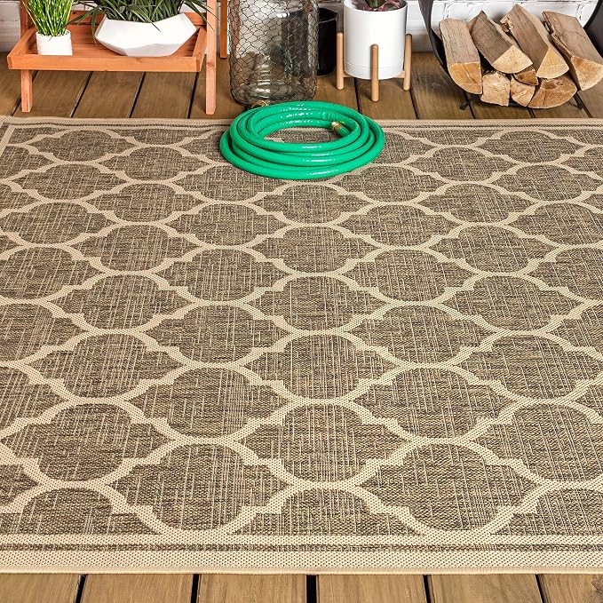 JONATHAN Y Moroccan Trellis Indoor Outdoor Area Rug 3X5 Brown/Beige, Trebol Textured Weave for Backyard, Patio, Porch, Easy-Cleaning, High Traffic, Pet-Friendly, Non-Shedding (SMB109A-3)