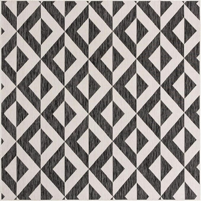Unique Loom Outdoor Collection Area Rug - Napa (7' 10" Square, Charcoal Gray/ Ivory)