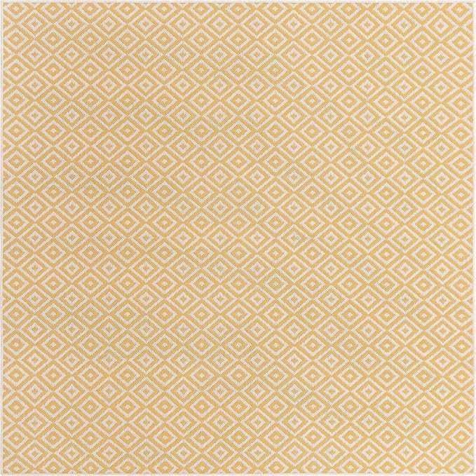 Unique Loom Outdoor Collection Area Rug - Costa Rica (7' 10" Square, Yellow Ivory/ Ivory)