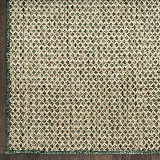 Nourison Home Courtyard Green 3' x 5' Area Rug - Easy Clean, Non Shedding, Bed Room, Living Room, Dining Room, Kitchen (3' x 5')