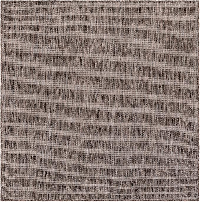 Unique Loom Outdoor Solid Collection Area Rug (6' 1" Square Light Brown/Ivory)