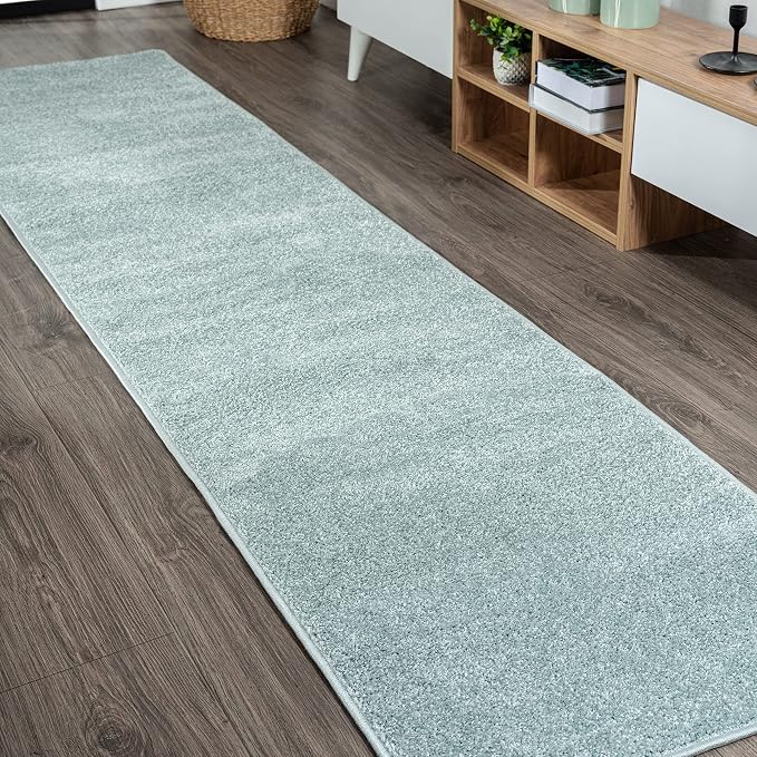 JONATHAN Y Haze Solid Low-Pile Aqua Blue Runner Rug 2x16, Coastal,Bohemian,Minimalist,Classic, Easy-Cleaning for Living Room,Bedroom,Kitchen,Pet Friendly,Non-Shedding (SEU100S-216)