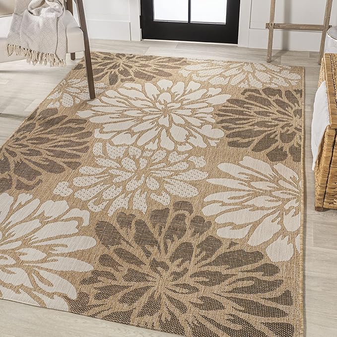 JONATHAN Y Floral Textured Weave Indoor Outdoor Area Rug 9X12 Brown/Cream, Zinnia Modern for Backyard, Patio, Porch, Easy-Cleaning, High Traffic, Pet-Friendly, Non-Shedding (SMB110I-9)