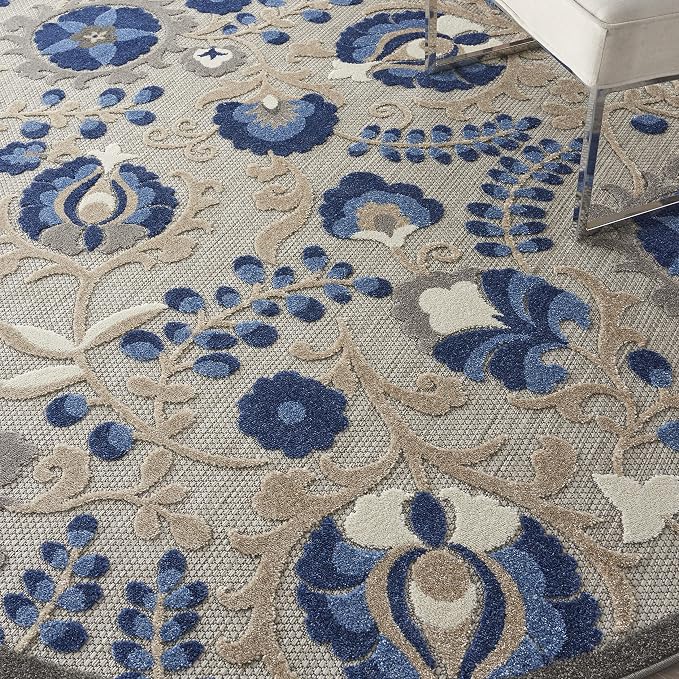Nourison Home Aloha Natural Blue 7'10" x Round Area Rug - Easy Clean, Non Shedding, Bed Room, Living Room, Dining Room, Kitchen (8' x Round)
