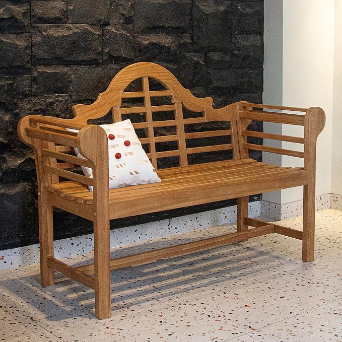 Cambridge Casual Lutyens Teak Wood 4-Foot Garden Bench, Solid Teak Wooden Patio Furniture Seating, Weather-Resistant Outdoor Furniture Bench for Garden, Lawn, Porch, Backyard, Deck, Balcony