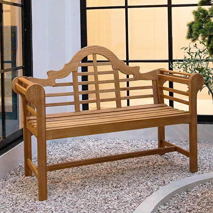 Cambridge Casual Lutyens Teak Wood 4-Foot Garden Bench, Solid Teak Wooden Patio Furniture Seating, Weather-Resistant Outdoor Furniture Bench for Garden, Lawn, Porch, Backyard, Deck, Balcony
