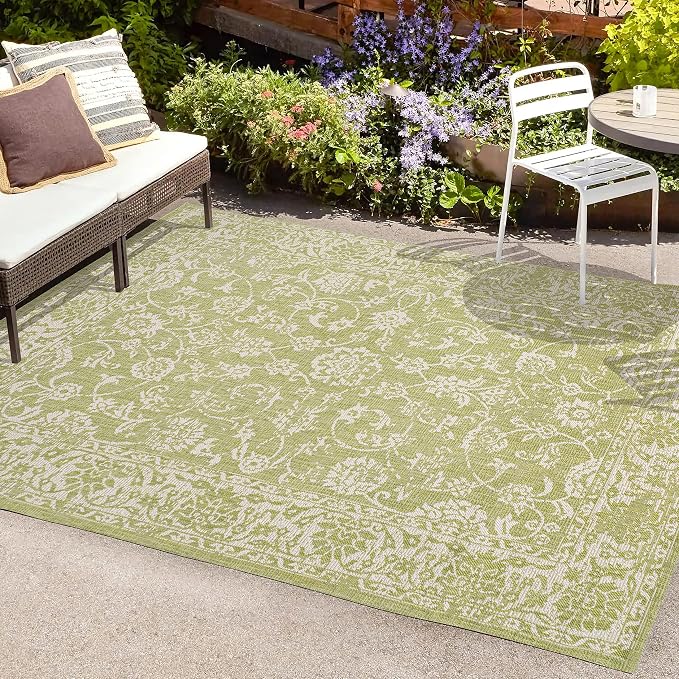 JONATHAN Y Weave Floral Indoor Outdoor Area Rug 8X10 Green/Cream, Tela Bohemian Textured for Backyard, Patio, Porch, Easy-Cleaning, High Traffic, Pet-Friendly, Non-Shedding (SMB100D-8)