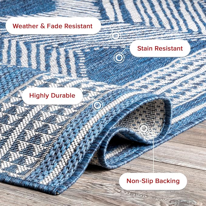 Nuloom Ranya Blue/Ivory, 2' x 3', Tribal Geometric, Soft and Cozy, High Traffic, Stain Resistant, Easy Clean, Durable Area Rug for Indoor/Outdoor Patio, Deck, Porch, Garden, Courtyard