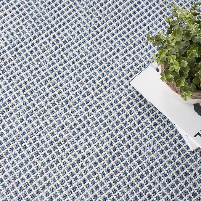 Nourison Home Courtyard Ivory Blue 4' x Square Area Rug - Easy Clean, Non Shedding, Bed Room, Living Room, Dining Room, Kitchen (4' x Square)