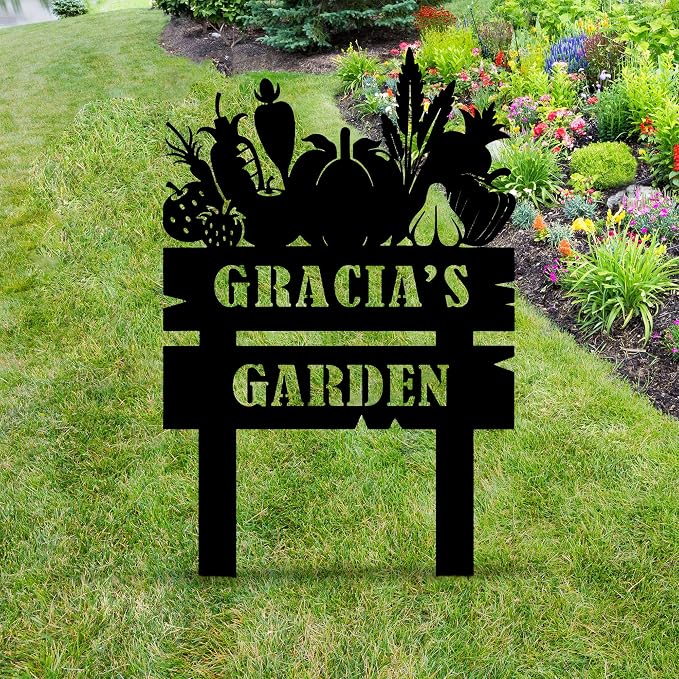Custom Vegetables Garden Sign with Stakes, Personalized Metal Garden Decor, Sign for Farmhouse, Metal Yard Art, Gift for Grandmother, Gift for Mom, Patio Garden Decorations, Housewarming Gift
