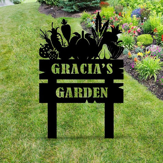 Custom Vegetables Garden Sign with Stakes, Personalized Metal Garden Decor, Sign for Farmhouse, Metal Yard Art, Gift for Grandmother, Gift for Mom, Patio Garden Decorations, Housewarming Gift